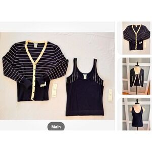 NWT Urchin Mark Eisen Womens Tank Cardigan Set M 80% Silk Cashmere Striped‎ Y2K